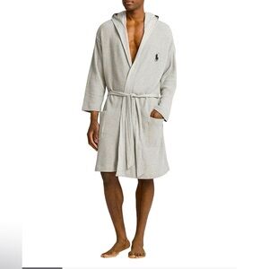 Polo Ralph Lauren Gray Hooded Thermal Bathrobe with Embroidered Logo (NWT)